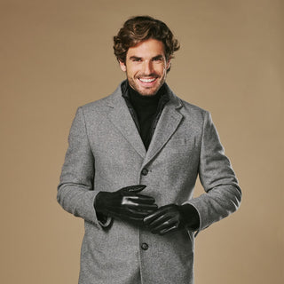 Ezra (black) - Lambskin leather gloves with warm rabbit fur lining and touchscreen feature - Glamourous Grace