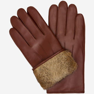 Ezra (brown) - Lambskin leather gloves with warm rabbit fur lining and touchscreen feature - Glamourous Grace