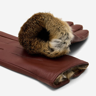Ezra (brown) - Lambskin leather gloves with warm rabbit fur lining and touchscreen feature - Glamourous Grace