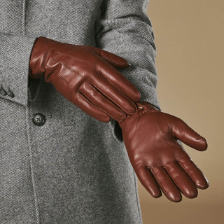 Ezra (brown) - Lambskin leather gloves with warm rabbit fur lining and touchscreen feature - Glamourous Grace