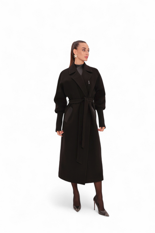 Miru Cashmere Wool Blend Overcoat in Black