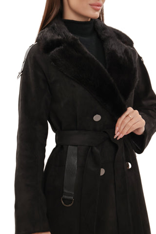 Genuine Mink Fur Eco Suede Coat