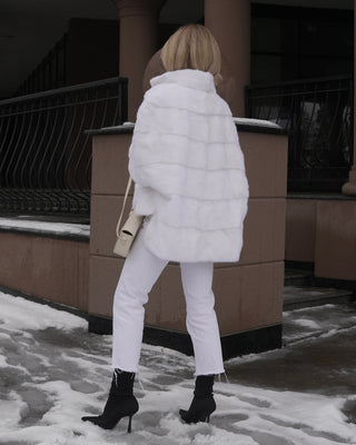 Genuine Scandinavian Mink Fur Poncho in Snow