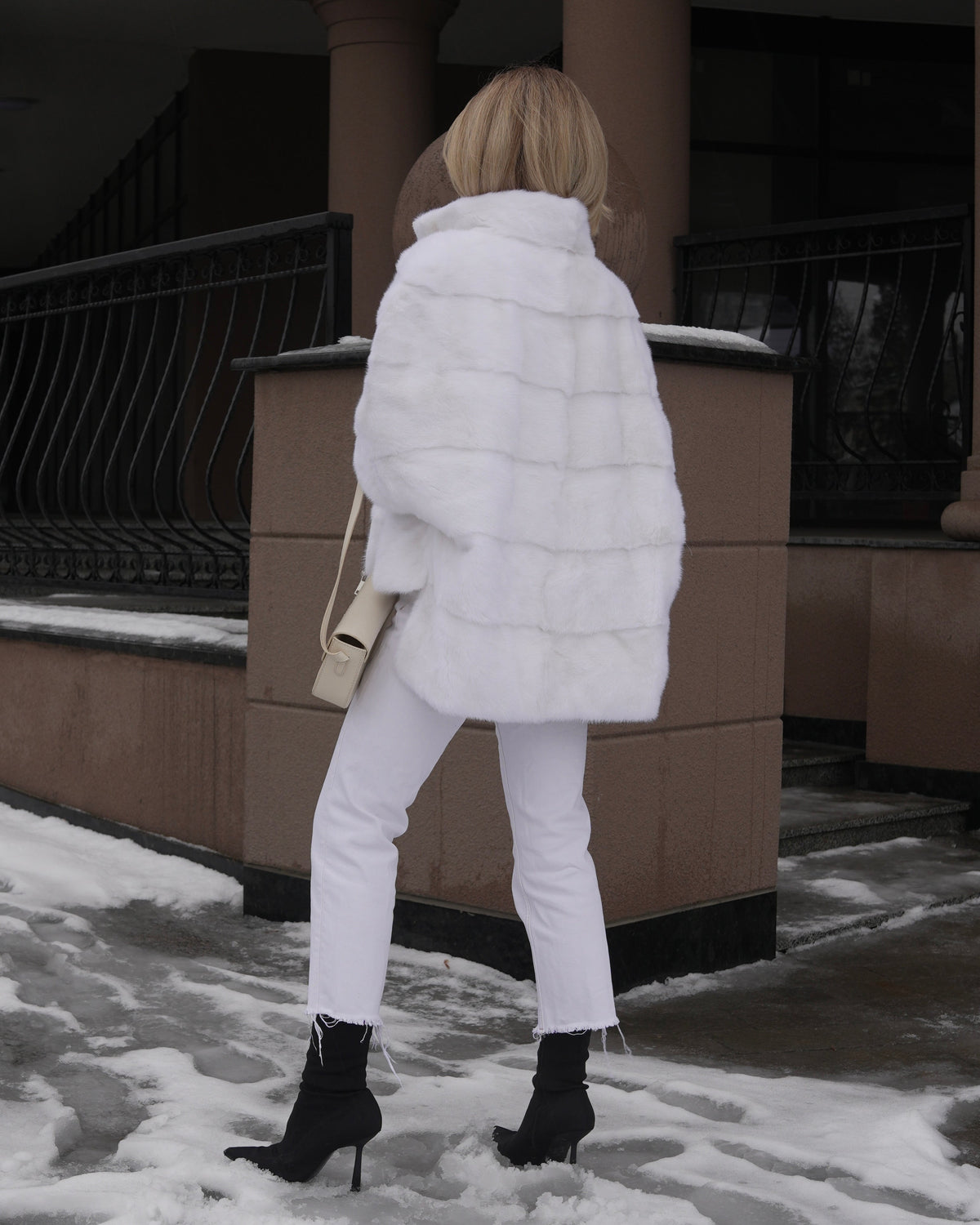 Genuine Scandinavian Mink Fur Poncho in Snow