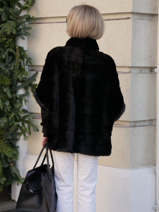 Genuine Scandinavian Mink Fur Poncho in Black