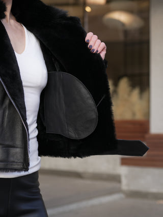 Willow Genuine Shearling Coat in Black/Black