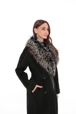 Genuine Silver Fox Cashmere Blend Coat