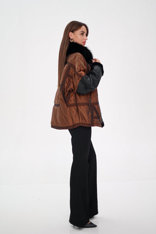 Sienna Genuine Lamb Leather Polar Fox Fur Trim Jacket in Umber