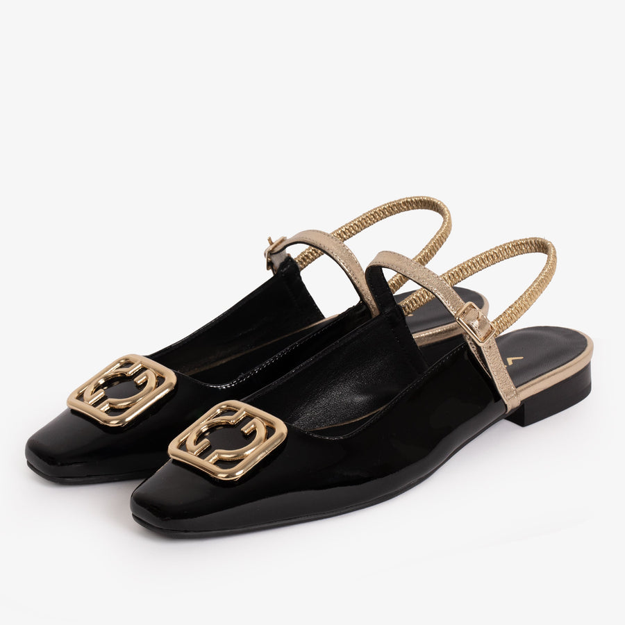 The Rosalinda Black Leather Women Flat Slingback Sandal - Glamourous Grace
