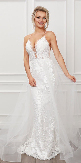Nox Anabel F485 Lace and Beads Mermaid Gown Chiffon Overskirt