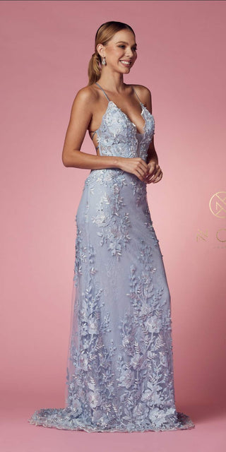 Nox Anabel F485 Lace and Beads Mermaid Gown Chiffon Overskirt