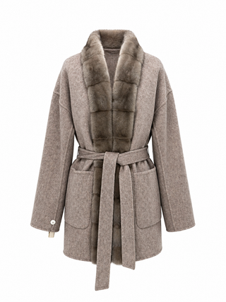 Reversible Genuine Mink Fur Virgin Wool Coat