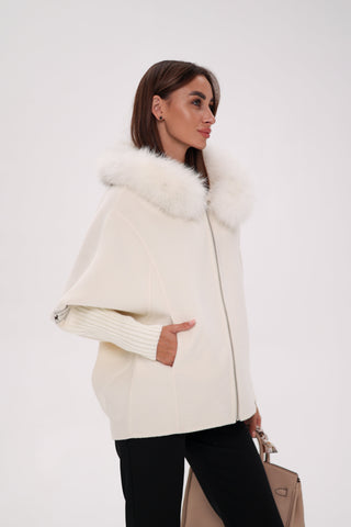 Saga®Furs Hooded Polar Fox Wool Alpaca Coat