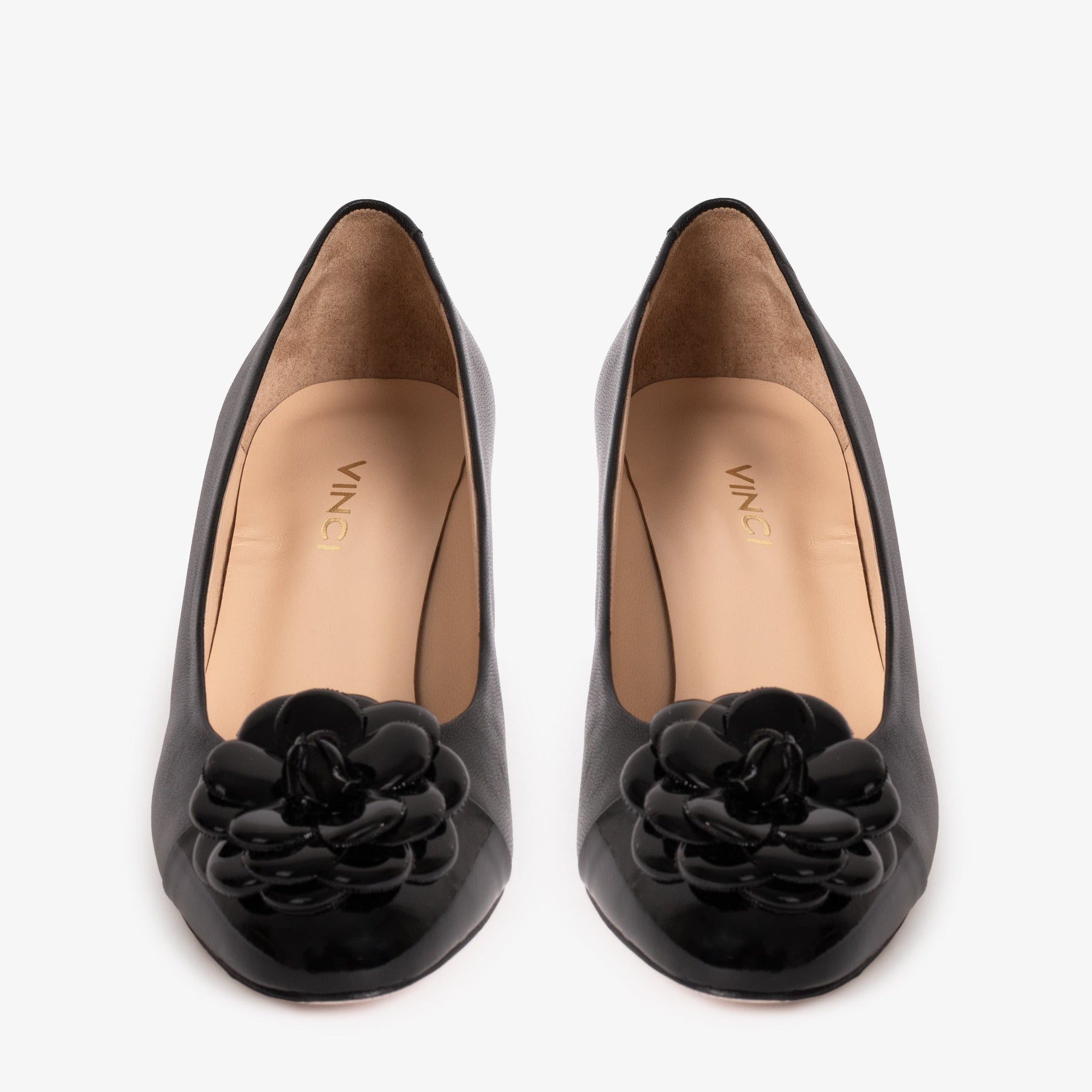 The Diva Black Leather Cap Toe Block Heel Pump Women Shoe - Glamourous Grace