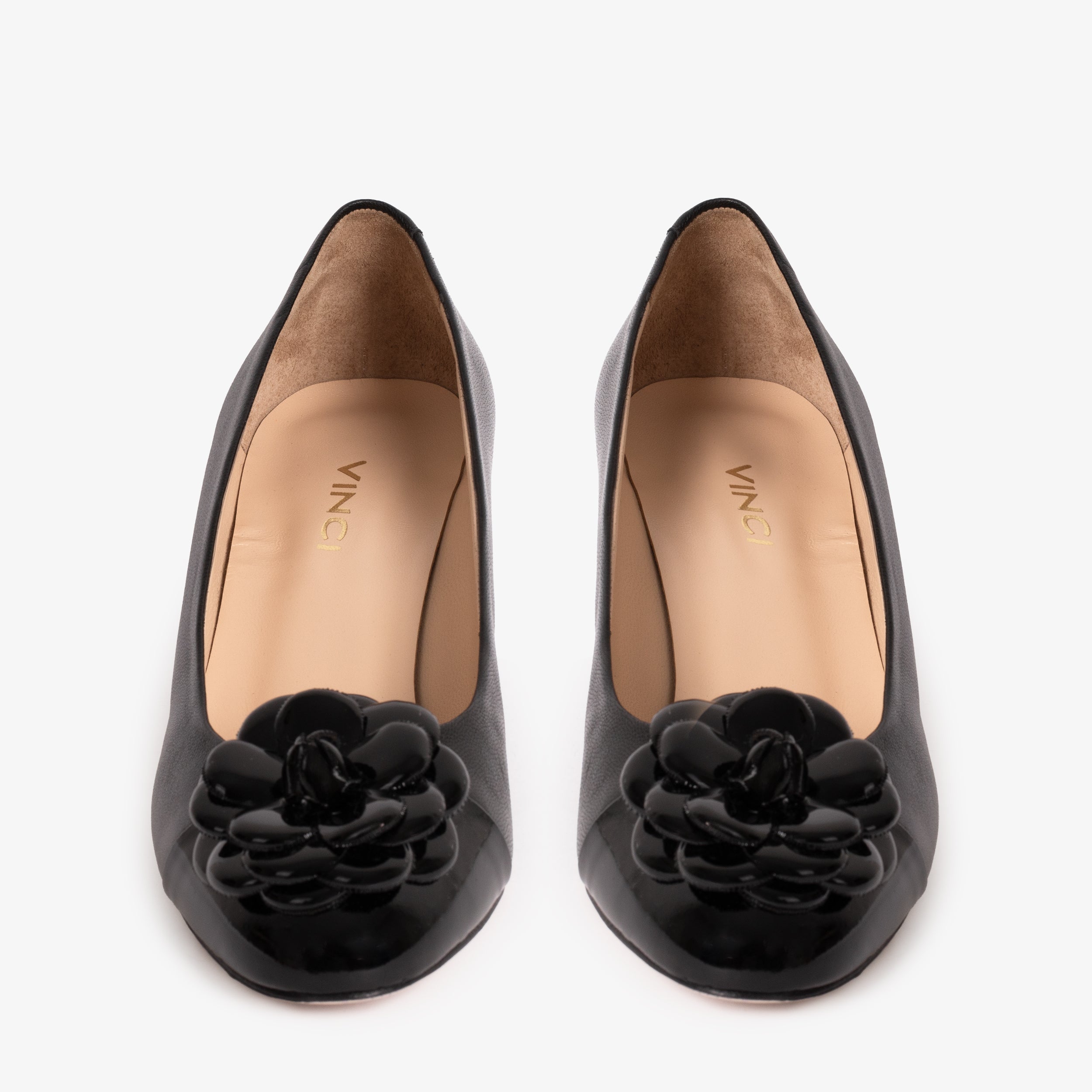 The Diva Black Leather Cap Toe Block Heel Pump Women Shoe - Glamourous Grace