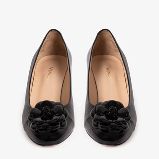 The Diva Black Leather Cap Toe Block Heel Pump Women Shoe - Glamourous Grace