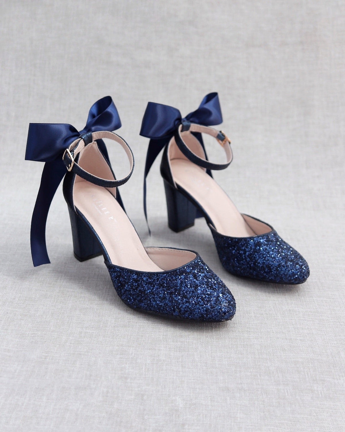 Rock Glitter Block Heel with Back Satin Bow - Glamourous Grace