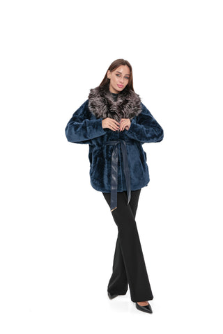 Calabria Genuine Astrakhan Silver Fox Trim Coat