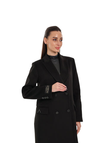 Alaska Longline Cashmere Wool Blend Coat in Black