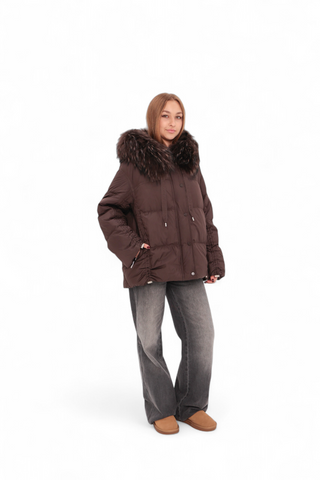 Utah Genuine Fur Trim Down Fill Jacket in Fig