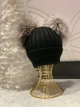 Two Fur Poms Hat Adult | Kids