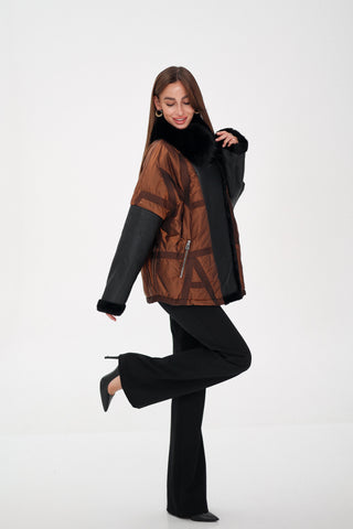 Sienna Genuine Lamb Leather Polar Fox Fur Trim Jacket in Umber