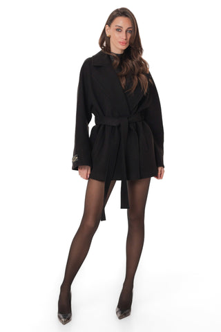 Astoria Midi Cashmere Wool Blend Coat in Black