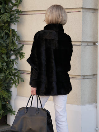 Genuine Scandinavian Mink Fur Poncho in Black