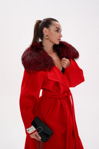 Saga®Furs Silver Fox Wool Alpaca Wraparound Coat