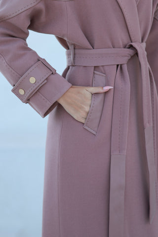 Rose Leather Trim Cashmere Blend Overcoat