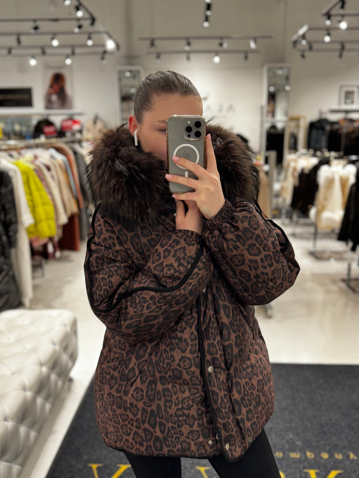 Ember Genuine Fur Trim Down Fill Jacket in Leo