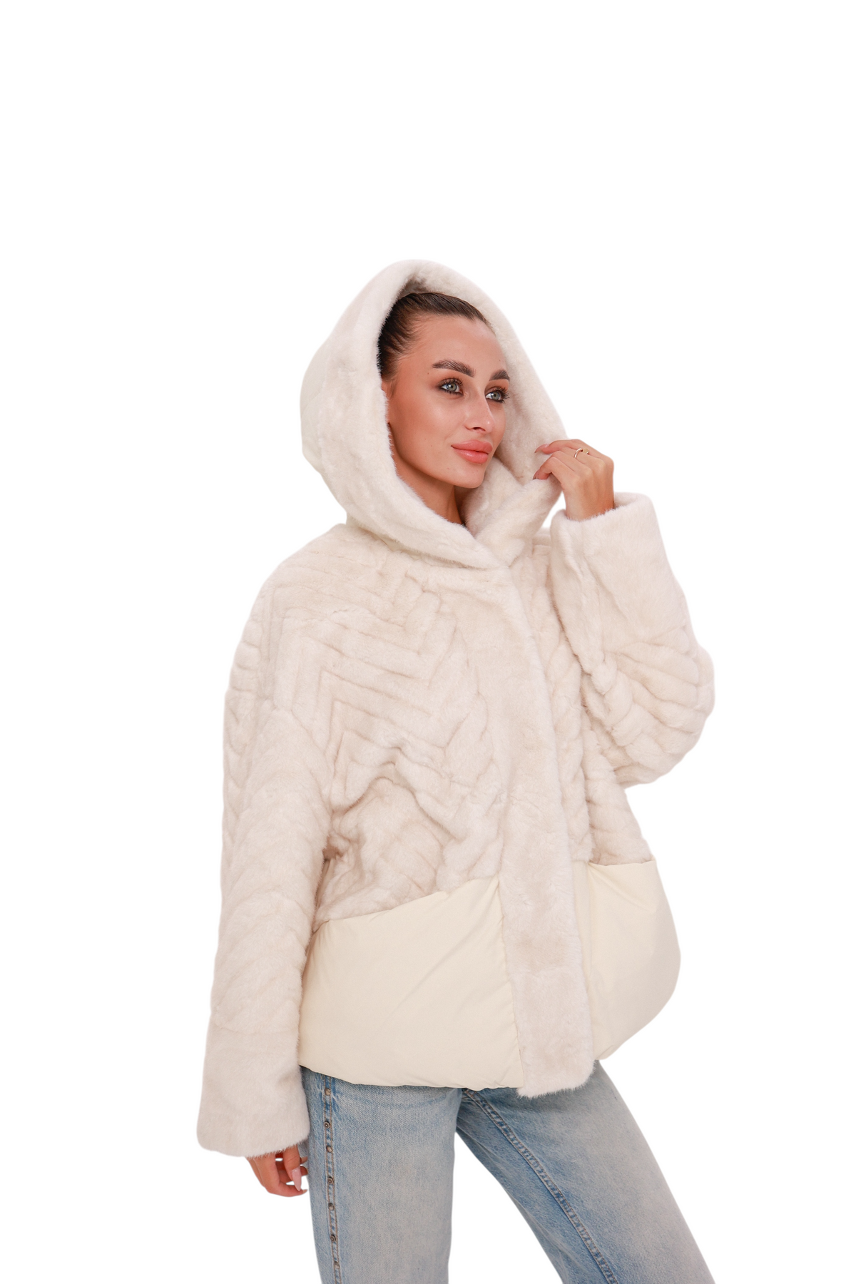 Montana Eco-Fur Down Fill Coat in Ivory