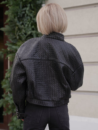 Marlowe Braided Genuine Leather Jacket in Black