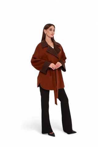Sandro Cashmere Blend Overcoat in Cinnamon