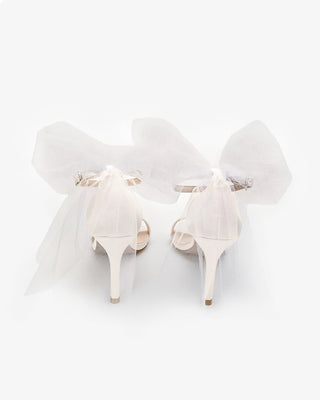Satin High Heel Wedding Sandals with Tulle Back Bow