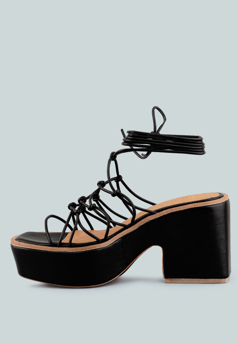 Fawcett Tie Up Handmade Block Heeled Sandals - Glamourous Grace