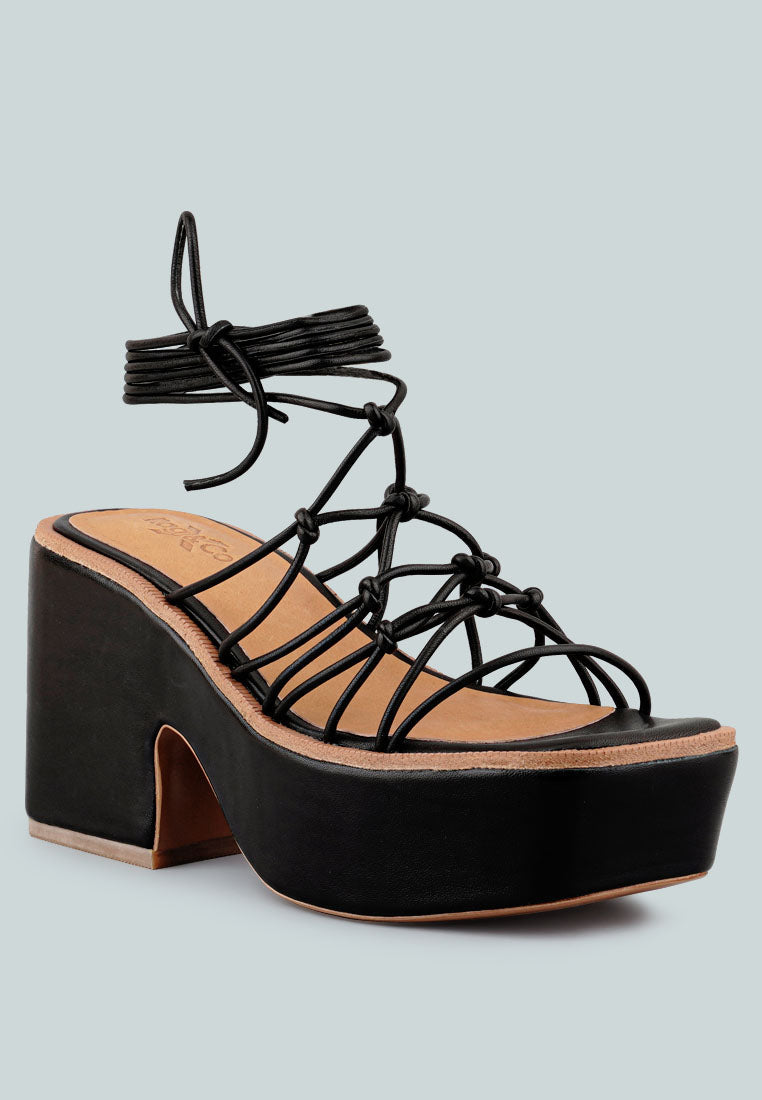 Fawcett Tie Up Handmade Block Heeled Sandals - Glamourous Grace