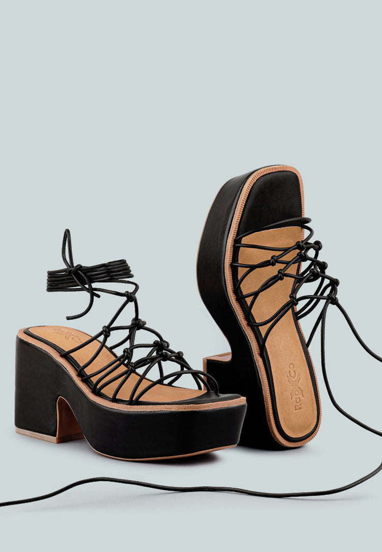 Fawcett Tie Up Handmade Block Heeled Sandals