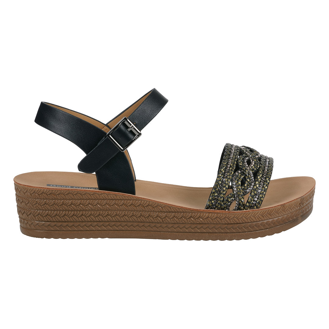 Women's Fay Black Embellished Cross Strap Sandals - Glamourous Grace
