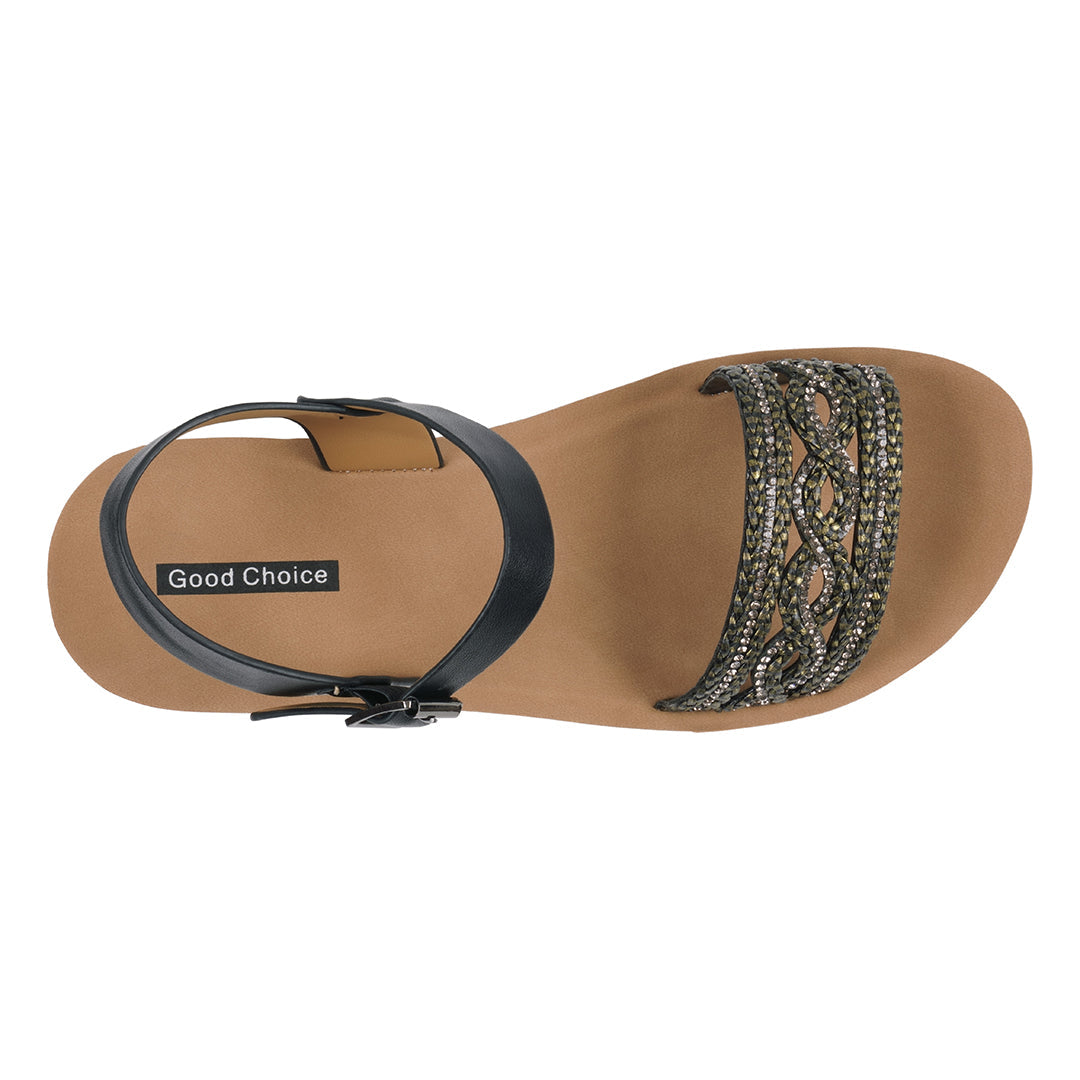 Women's Fay Black Embellished Cross Strap Sandals - Glamourous Grace