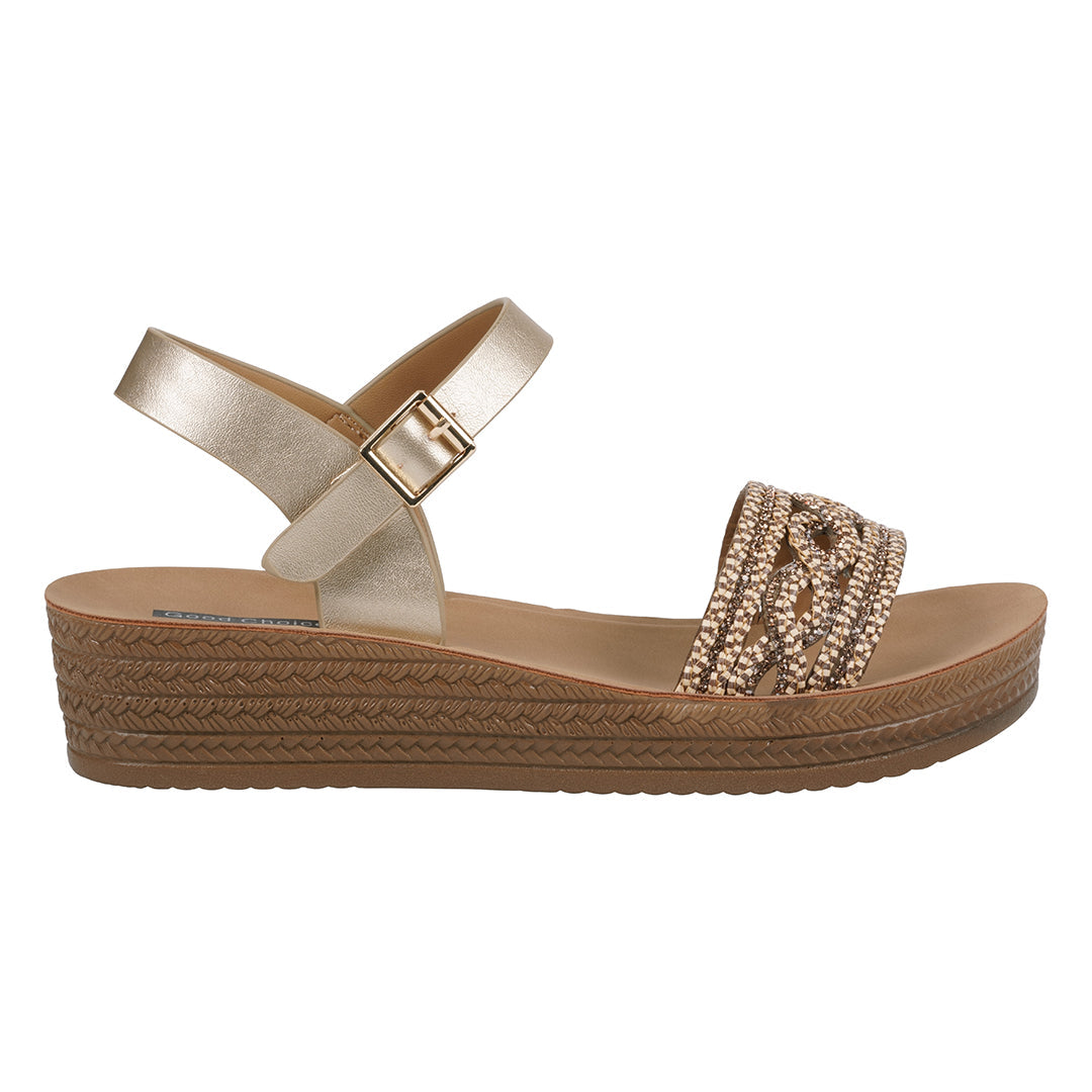 Women's Fay Gold Embellished Cross Strap Sandals - Glamourous Grace