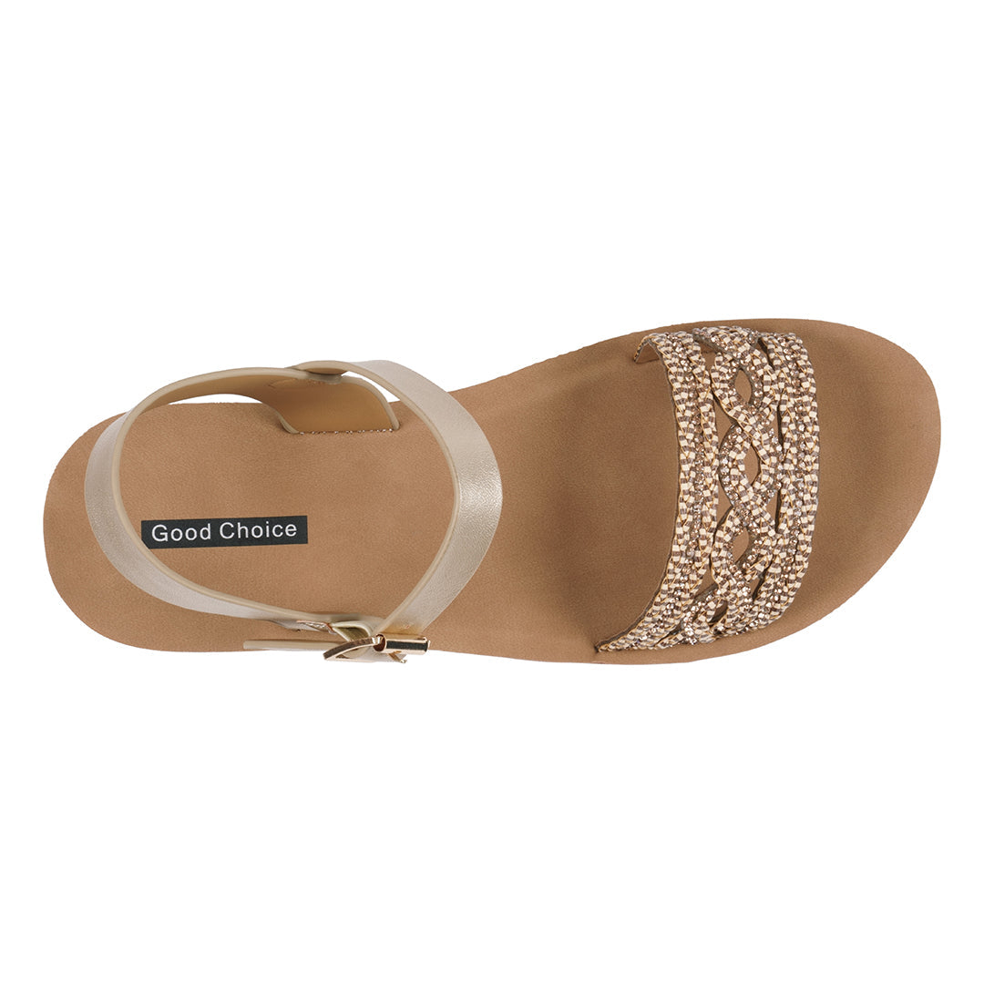 Women's Fay Gold Embellished Cross Strap Sandals - Glamourous Grace