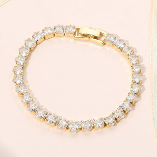 18K Gold Dipped Elegant Heart Tennis Chain Bracelet