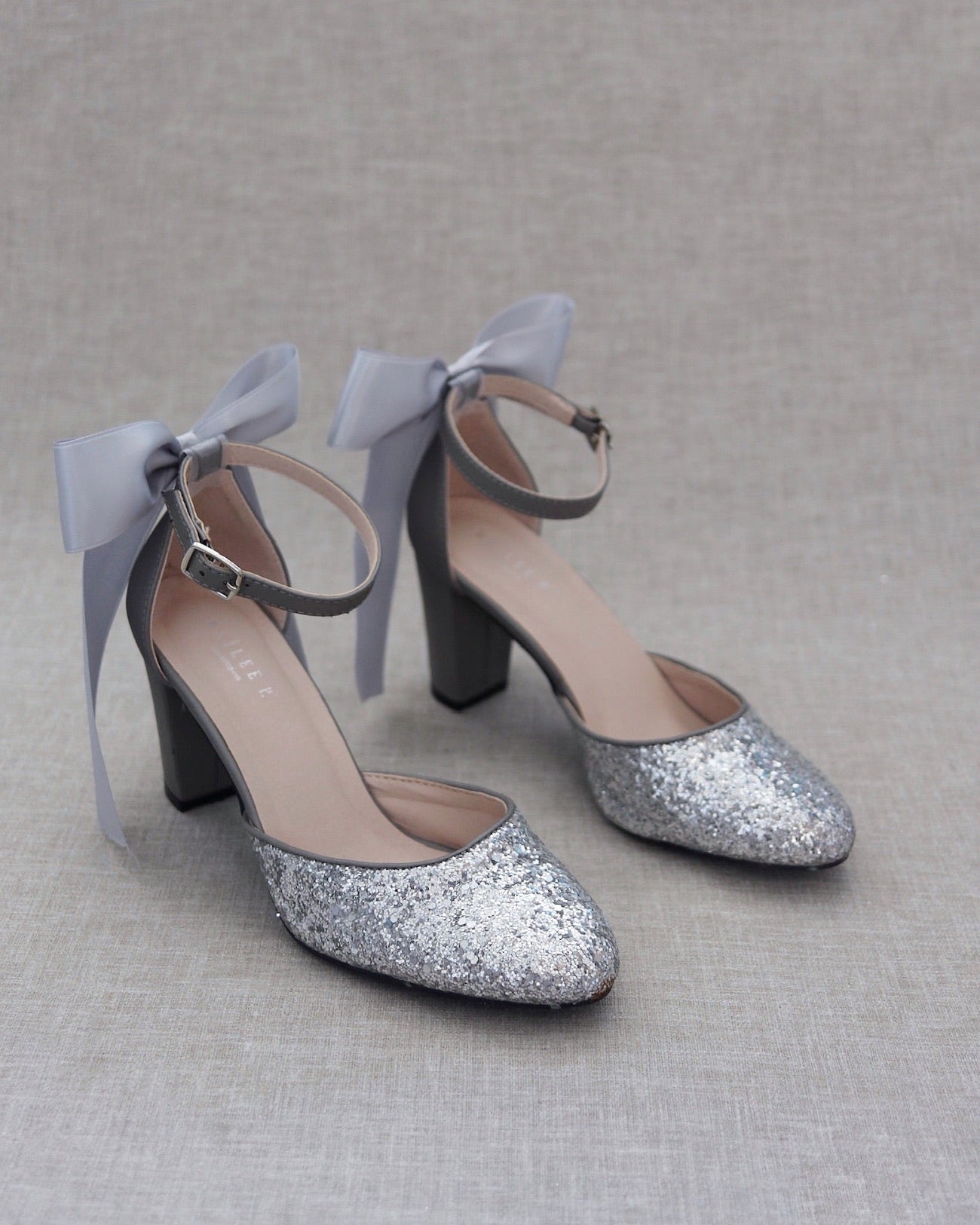 Rock Glitter Block Heel with Back Satin Bow - Glamourous Grace