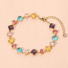 Stainless Steel Mixed Shape Multicolor Gem Link Bracelet