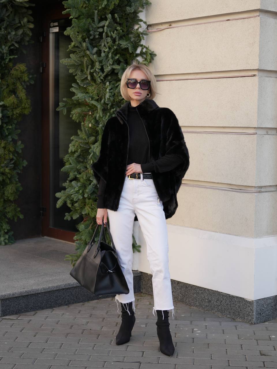 Genuine Scandinavian Mink Fur Poncho in Black