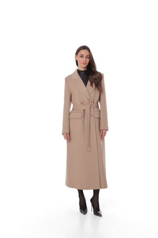Ellis Tailored Cashmere Wool Coat in Beige
