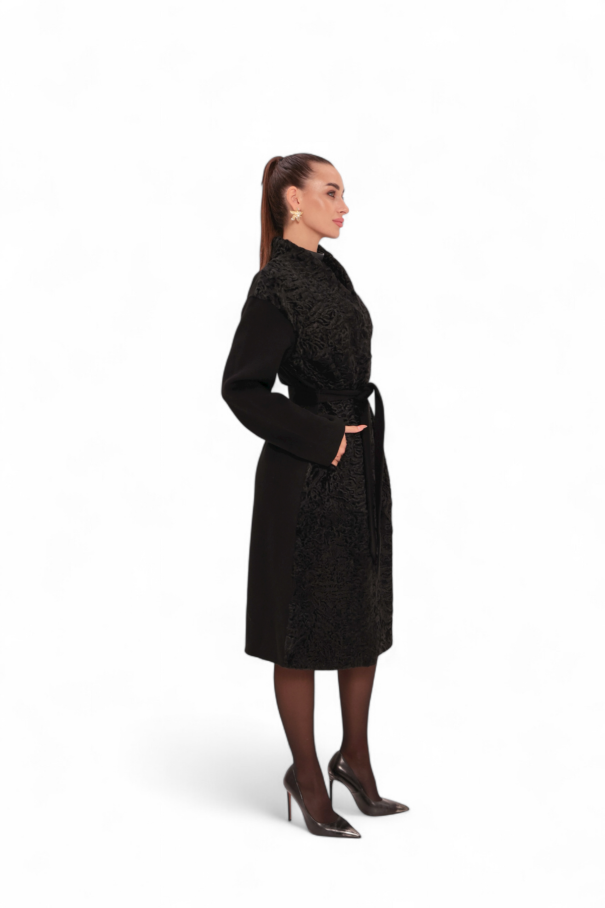 Noir Genuine Karakul Wool Overcoat