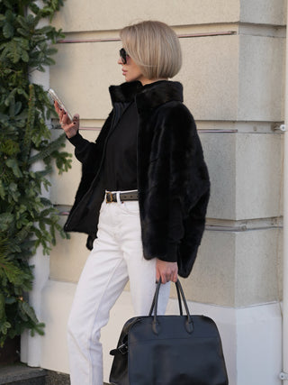 Genuine Scandinavian Mink Fur Poncho in Black