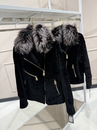Bari Genuine Astrakhan Silver Fox Trim Coat